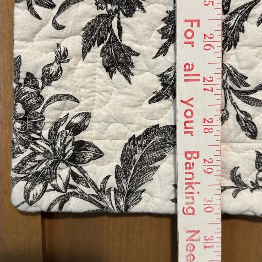 Amberley Black + White Floral Quilted Pillow Sham Q Size Cottagecore Floral